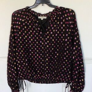 LOFT LS blouse for women. Black with all over metallic multicolor accents.